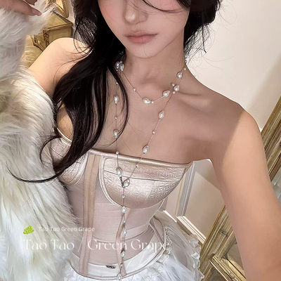 长款满天星珍珠项链女夏天2025新款轻奢高级感叠戴小众精致锁骨链