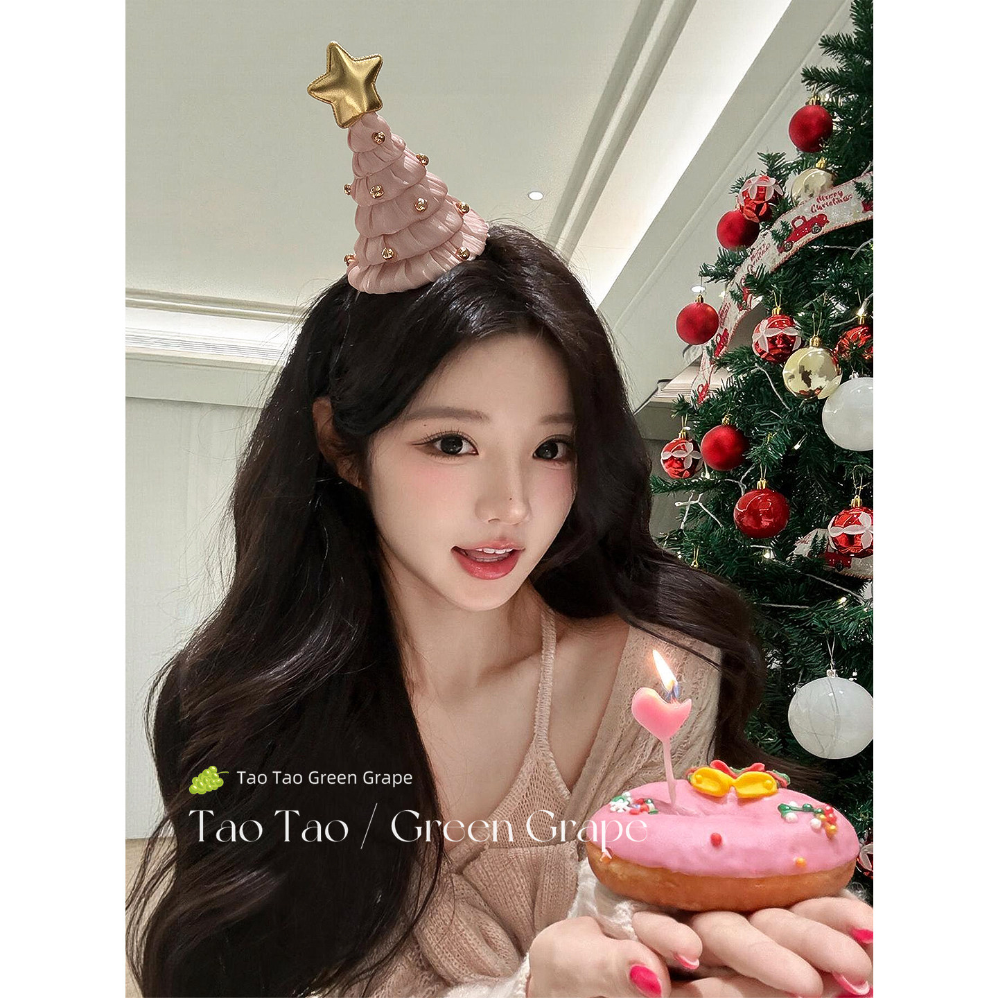 可爱星星蛋糕生日圣诞树帽子头饰女节日氛围拍照道具装扮发箍发带