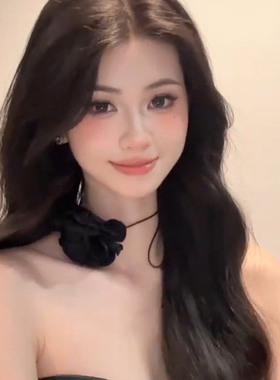 暗夜玫瑰系带项链法式复古黑色花朵项圈优雅名媛小众甜美choker