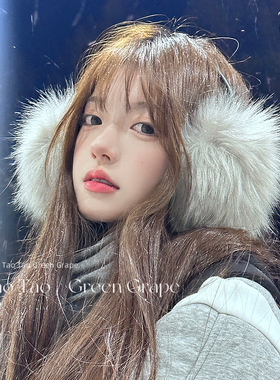 可爱灰色毛绒耳罩女冬季仿狐狸毛耳套防寒耳包保暖东北骑车护耳捂