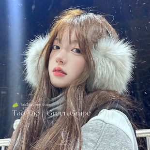 可爱灰色毛绒耳罩女冬季 仿狐狸毛耳套防寒耳包保暖东北骑车护耳捂