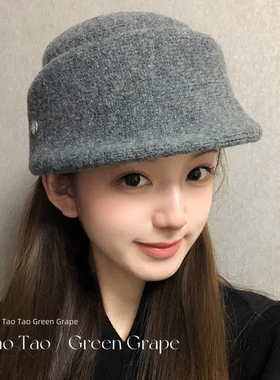 法式赫本风留洋千金灰色针织小礼帽女秋冬显脸小英伦复古马术帽子