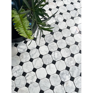 天然大理石黑白八角马赛克墙砖厨房卫生间地砖民宿瓷砖民宿风瓷砖