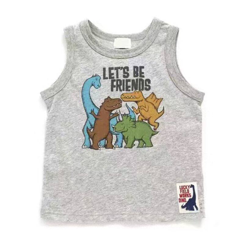 男童夏季日系纯棉背心恐龙图案印花上衣无袖T恤大童潮范跨境休闲
