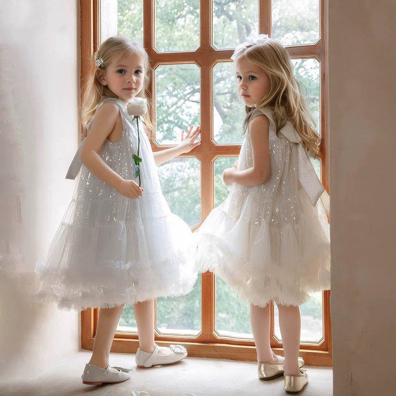 女童夏季连衣裙娃娃裙翻领亮片