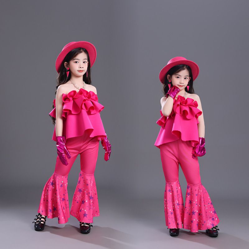 女童走秀演出服T台比赛大玩家PK赛服幼儿园港风爵士舞抹胸上衣潮