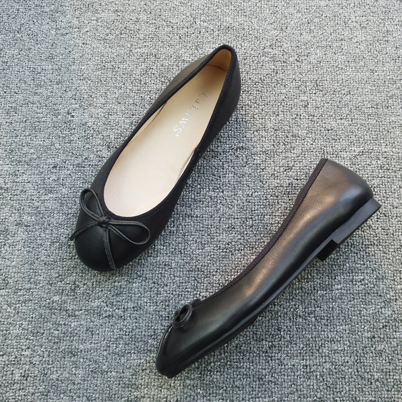平底舒适蝴蝶结芭蕾舞真皮单鞋