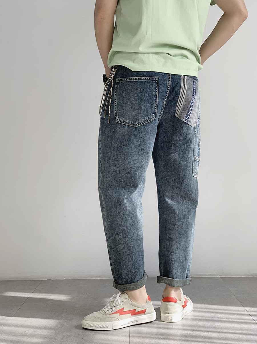 7号仓库昱本牛仔贴布微弹青春中腰休闲春季民族风贴布水洗蓝色裤,男装,牛仔裤,淘宝优惠券,粉丝福利购,淘宝优惠卷