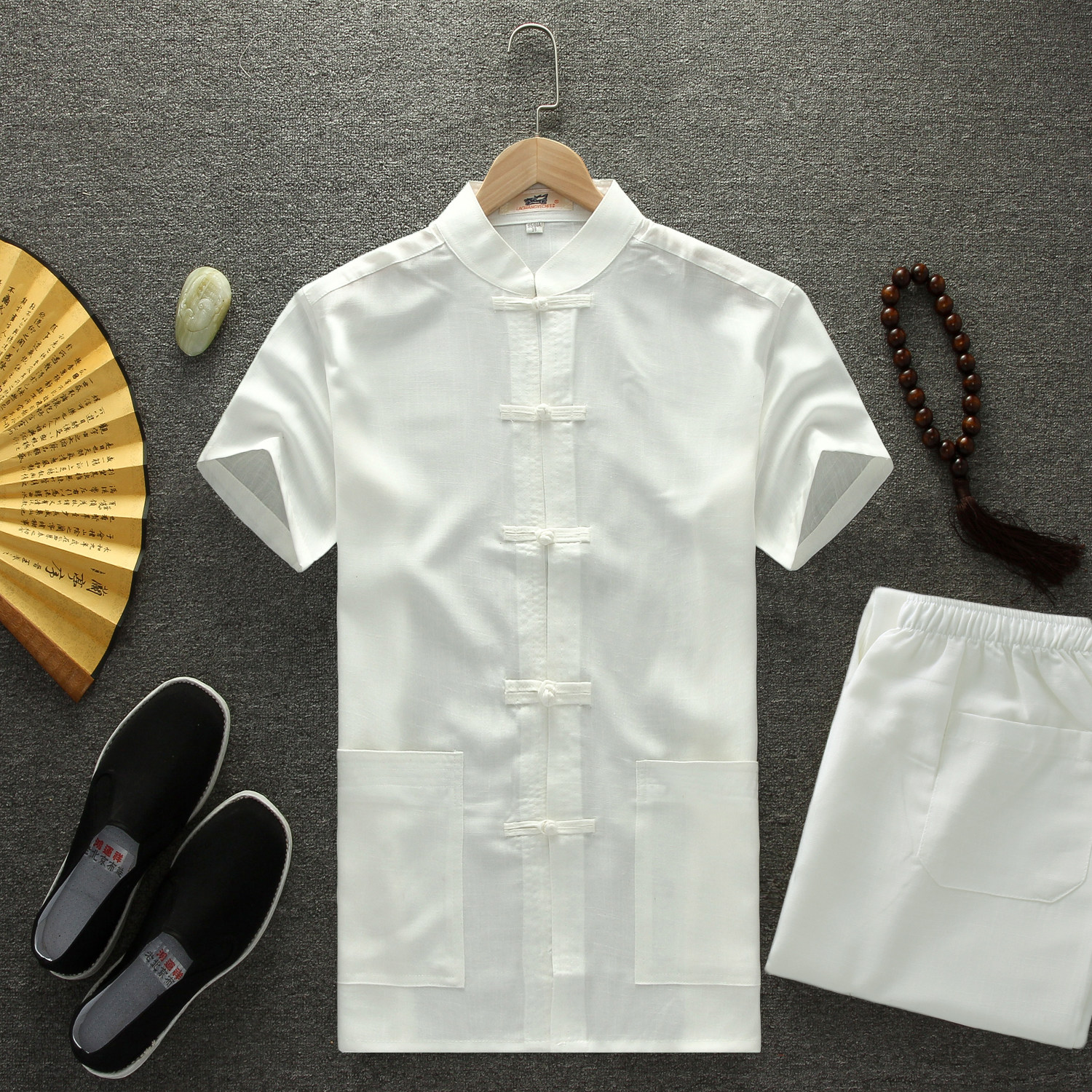 Cotton and hemp summer Tang costume Short sleeved Middle and old age suit Hanfu the elderly dad grandpa Zhongshan clothing Buddhist clothesin the Men's clothing, National costume  category - from Buy2taobao.com to provide professional Taobao agent buy service