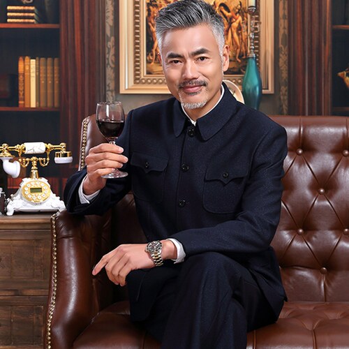 中国风春秋中老年男父亲中山装