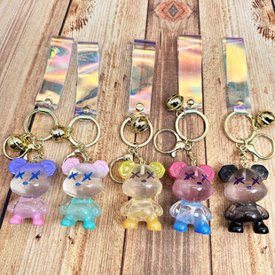 创意卡通透果冻空熊钥匙扣精致ins时尚可爱情侣汽车背包钥匙挂件