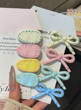 韩系简约波点粉色蝴蝶结鸭嘴夹ins秋冬简约百搭刘海边夹小众头饰