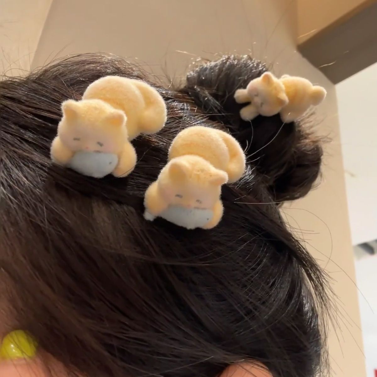 可爱小猫吃鱼发夹植绒可爱少女心侧边刘海夹鸭嘴夹卡通发饰女