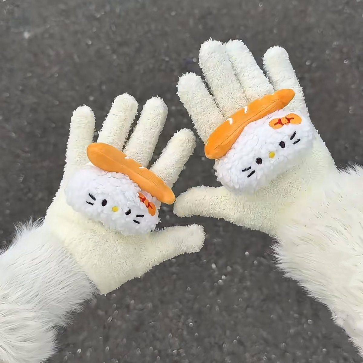 可爱食玩炸虾猫咪五指手套冬季少女电动车女生保暖毛绒防寒学生,居家日用,防护手套,淘宝优惠券,粉丝福利购,淘宝优惠卷
