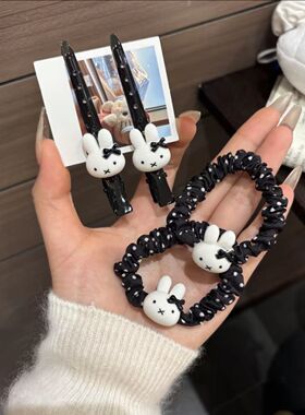 可爱蝴蝶结小兔子发圈ins少女黑色卡通发绳情侣闺蜜发圈超萌发饰