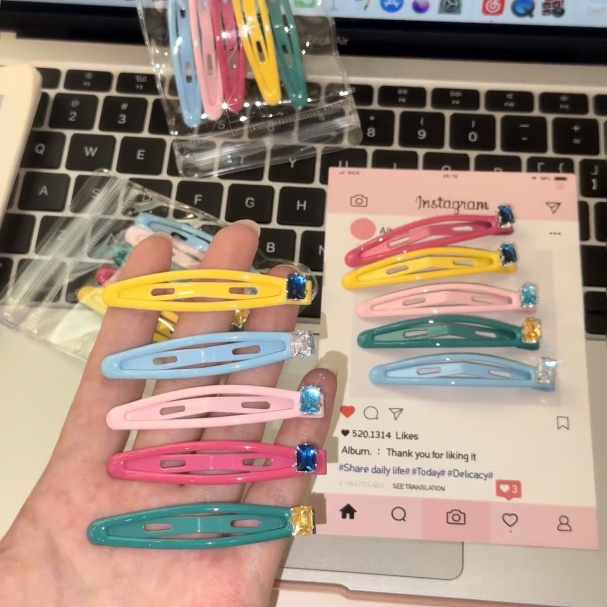 韩国彩色方糖水钻掰掰夹侧边夹子水滴发夹女发饰高级感小众款发卡