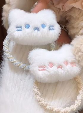 粉色腮红小猫咪皮筋秋冬毛绒发绳发圈可爱发绳甜美卡通学生发饰