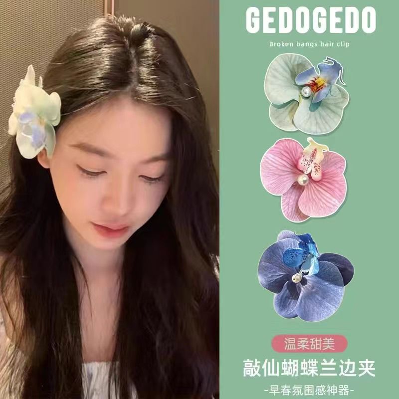 易梦玲同款蝴蝶兰花朵边夹女森系氛围感拍照道具发卡海边发饰