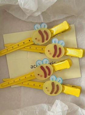可爱黄色小蜜蜂长条发夹卡通甜美百搭女孩鸭嘴夹发卡发饰夹子