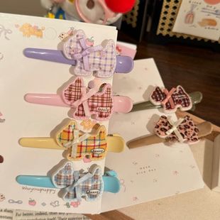 可爱韩系格纹小马驹侧边刘海夹发卡一字夹无痕夹头饰立体蝴蝶结卡