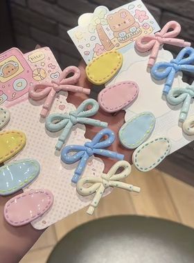 韩系简约波点粉色蝴蝶结鸭嘴夹ins秋冬简约百搭刘海边夹小众头饰