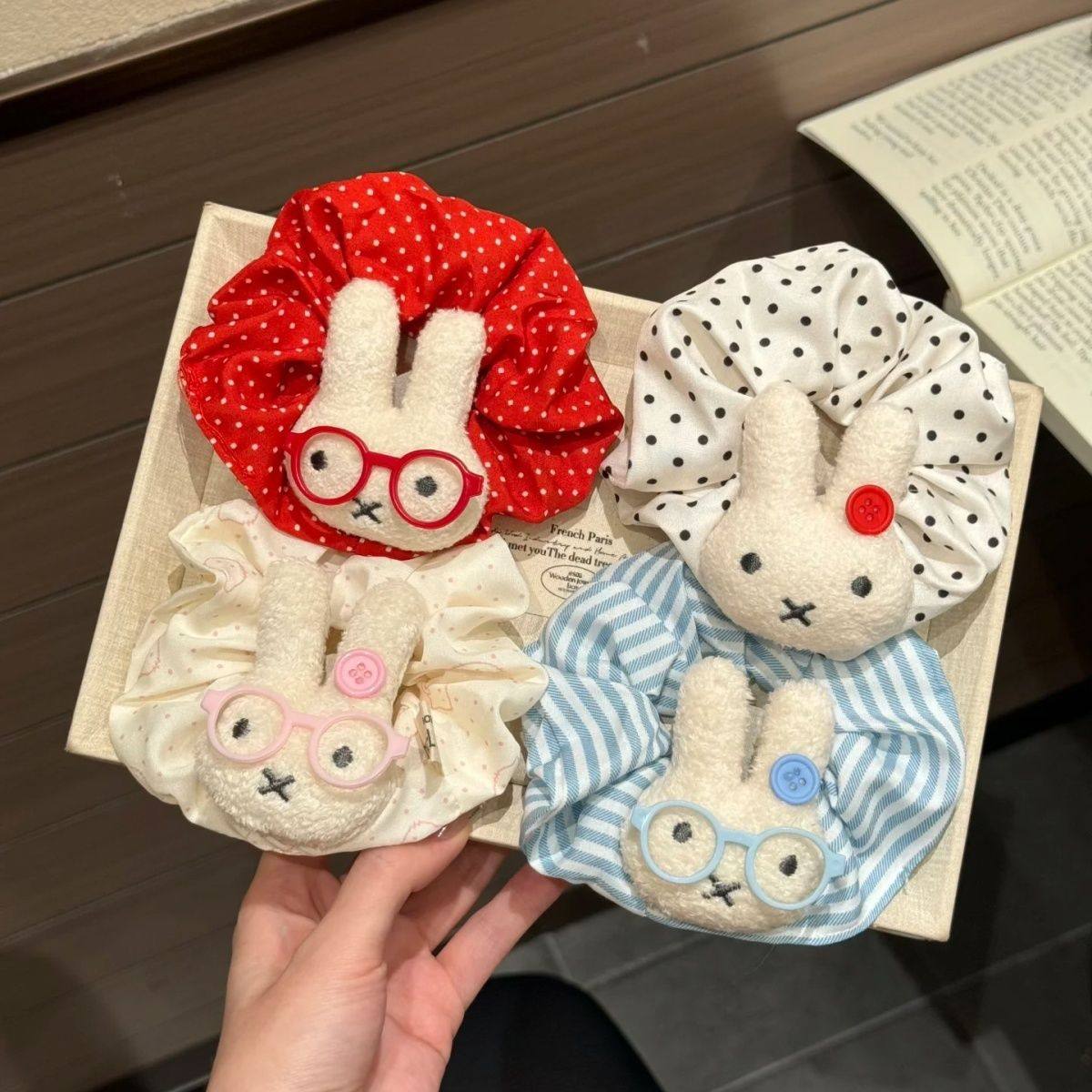 2025新款可爱波点戴眼镜小兔子发圈大肠圈少女心扎马尾皮筋发圈,饰品/流行首饰/时尚饰品新,发饰,淘宝优惠券,粉丝福利购,淘宝优惠卷