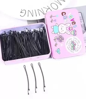 韩版黑色一字发夹影楼专用小夹子钢铁夹刘海边夹发卡发饰盒装