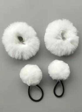 双马尾白色毛绒发圈软妹萝莉lolita仿兔毛可爱JK发绳圆球发绳白球