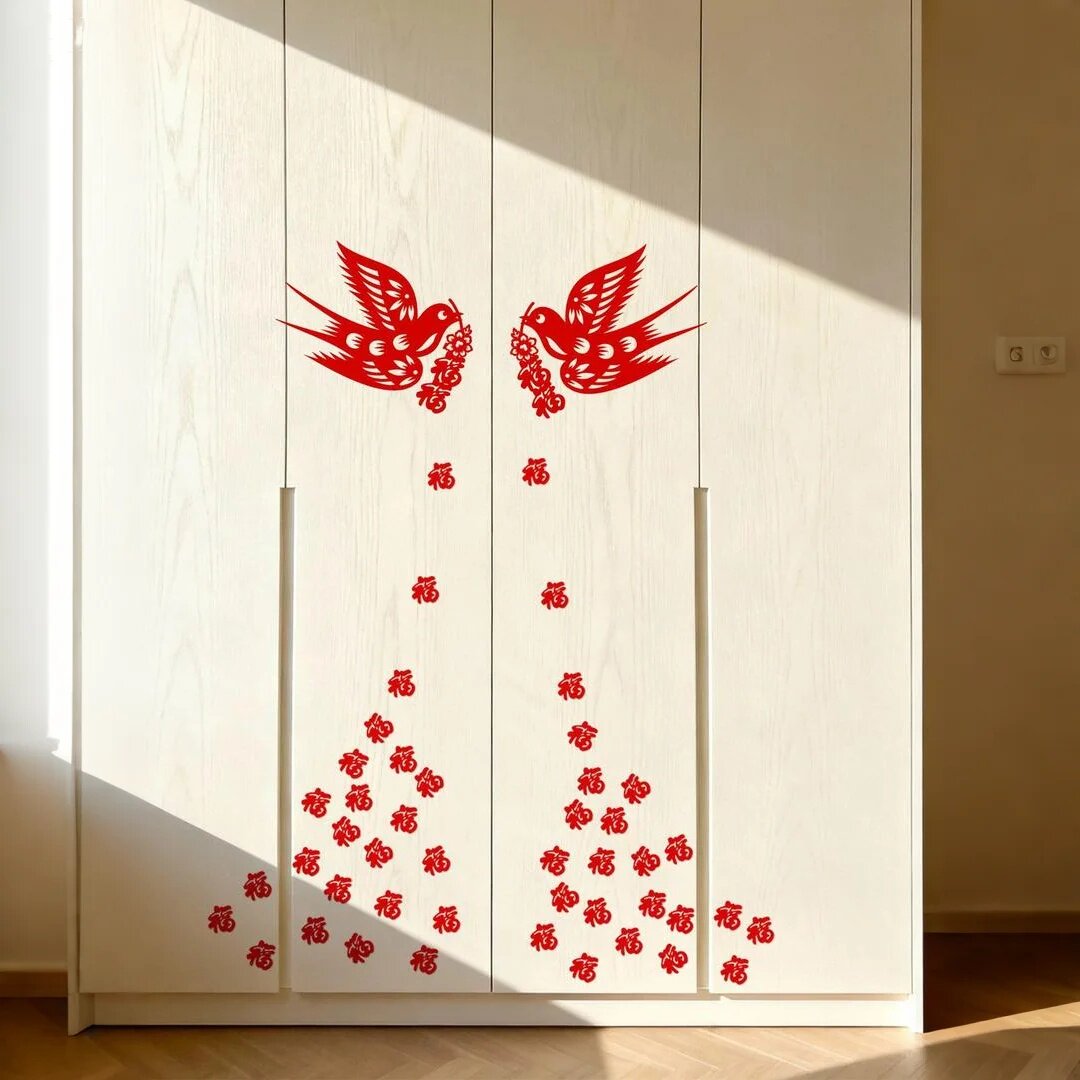 2026马年剪纸喜鹊衔福福字门贴