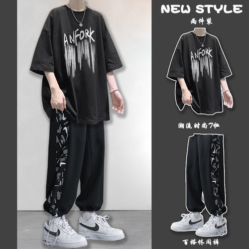 青少年休闲运动短袖套装男装一套