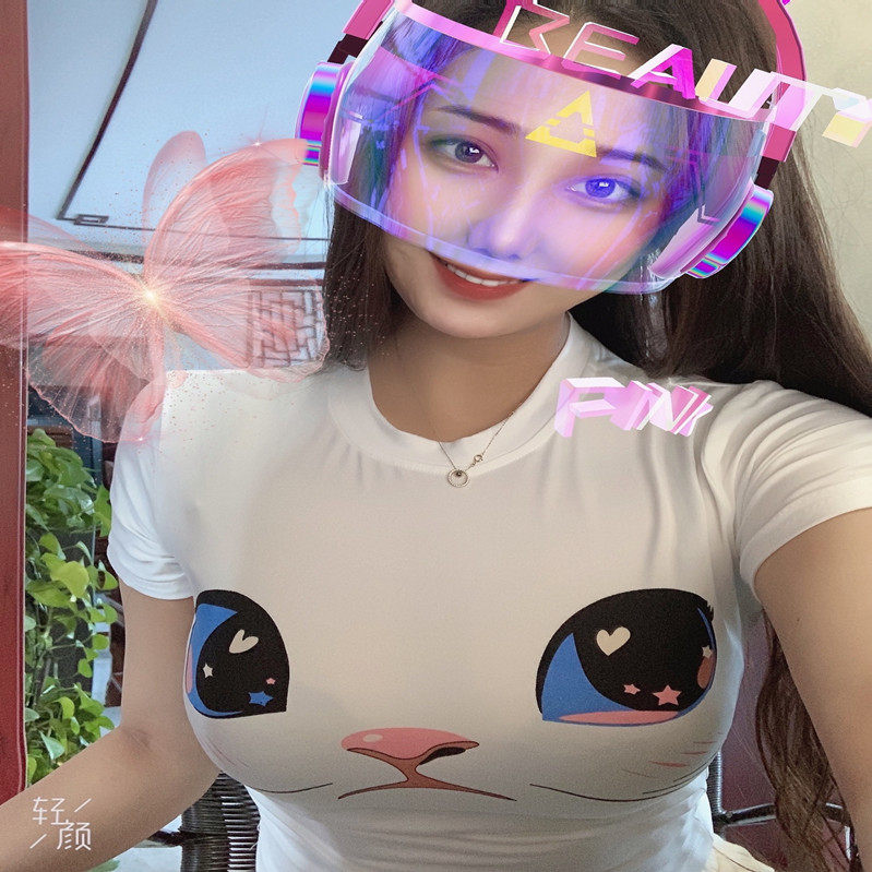 主播服装女上镜显胸大眼睛t恤直播衣服女主播3d大眼睛t恤紧身衣