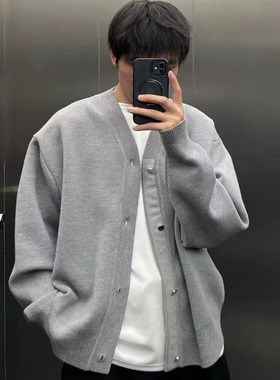 重磅！高级感JAC风格羊毛混纺针织开衫简约百搭毛衣V领男女款外套