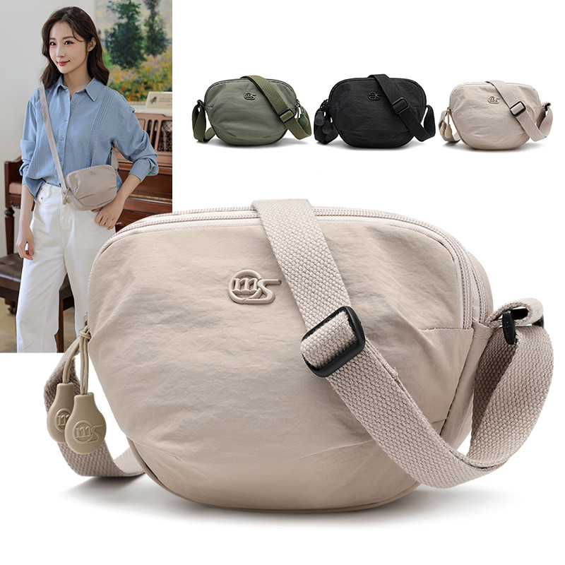 日系休闲尼龙斜挎包女轻便通勤单肩包大容量百搭帆布多层贝壳包