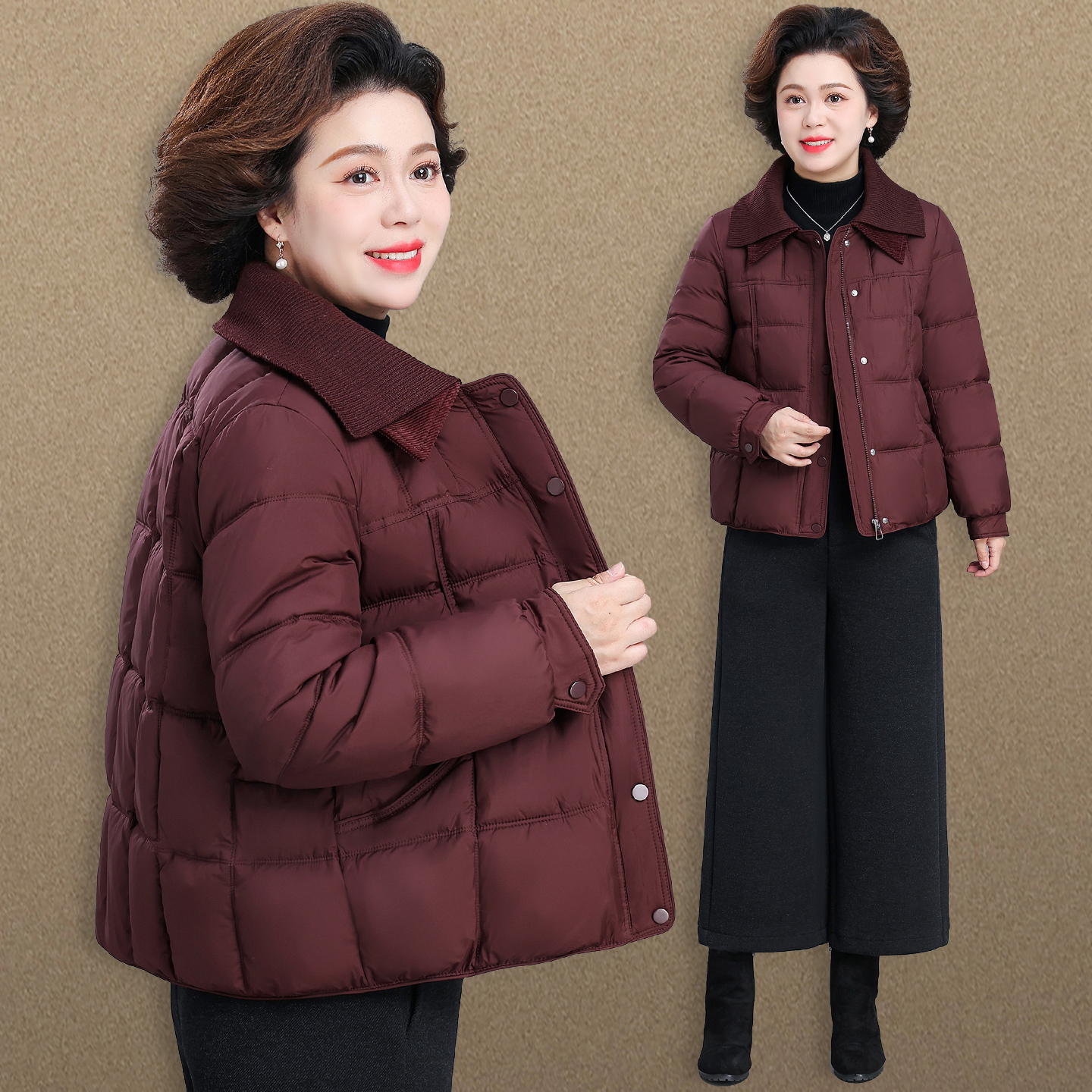 中年妈妈秋冬轻薄羽绒棉服小个子中老年女装冬装高贵短款棉衣外套