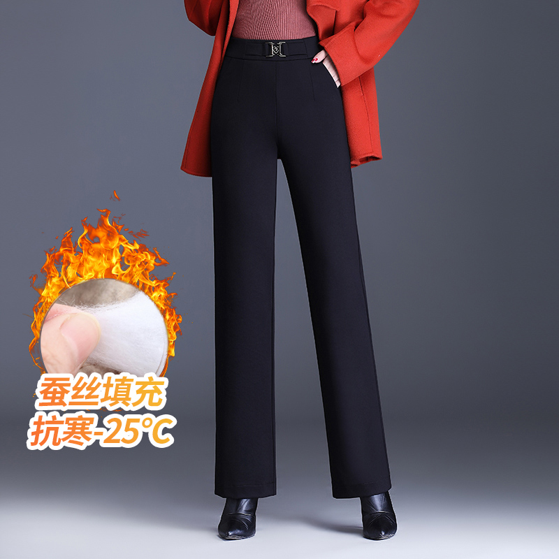 外穿棉裤女冬季蚕丝加绒加厚妈妈裤子保暖长裤高腰宽松直筒阔腿裤