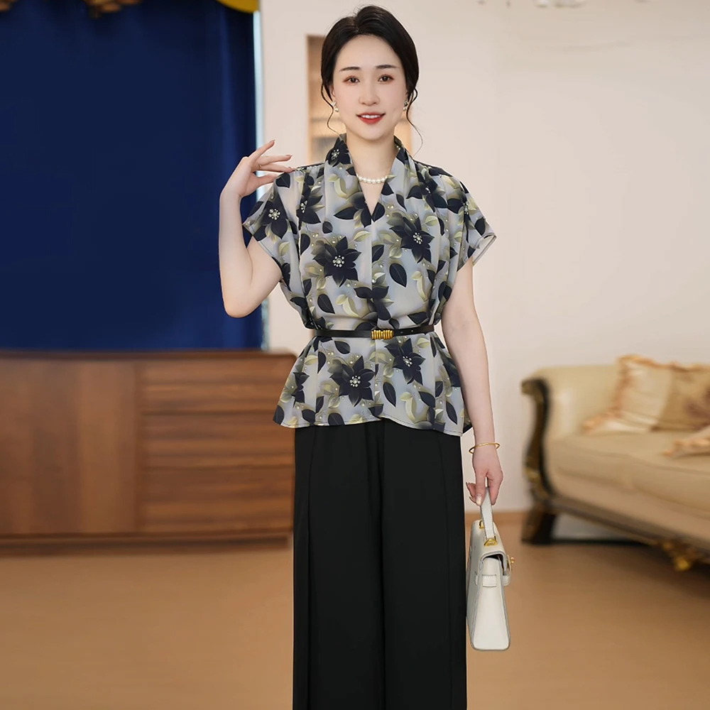 母亲节妈妈装印花气质休闲套装宽松文艺时尚减龄夏季高级感两件套