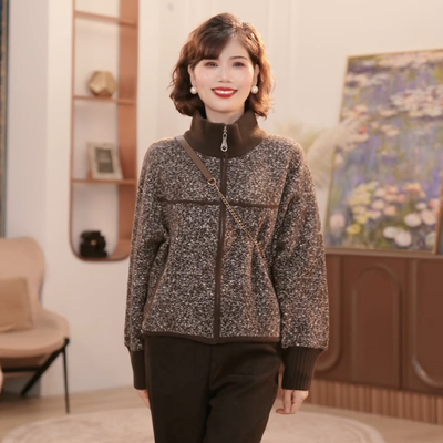 年轻妈妈秋冬装时尚外套2025新款洋气质中老年女装针织夹克上衣服