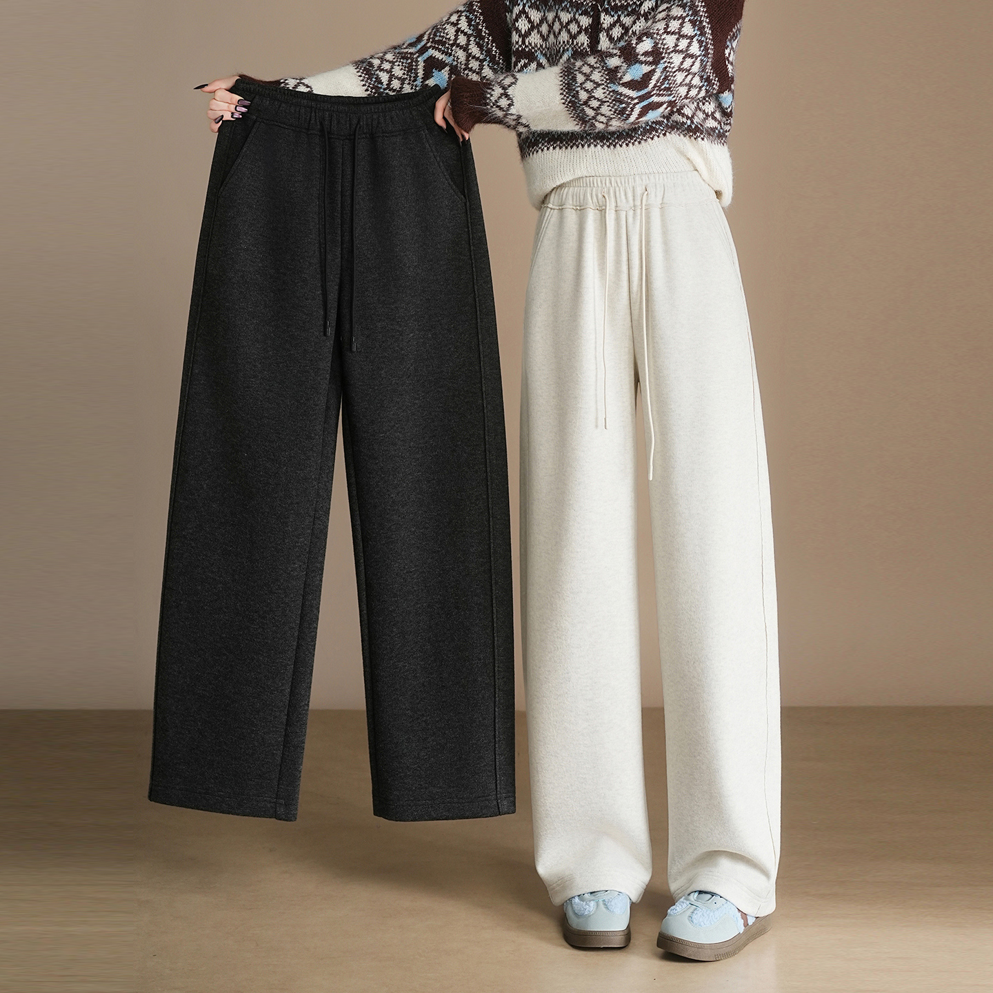 羊毛呢阔腿裤女秋冬2025新款宽松妈妈裤子今年流行爆款气质直筒裤