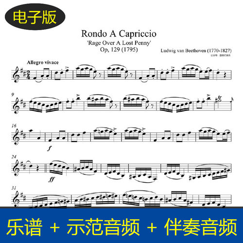 古典 贝多芬随想回旋曲Op.129单簧管谱  赠示范伴奏音频 c1141