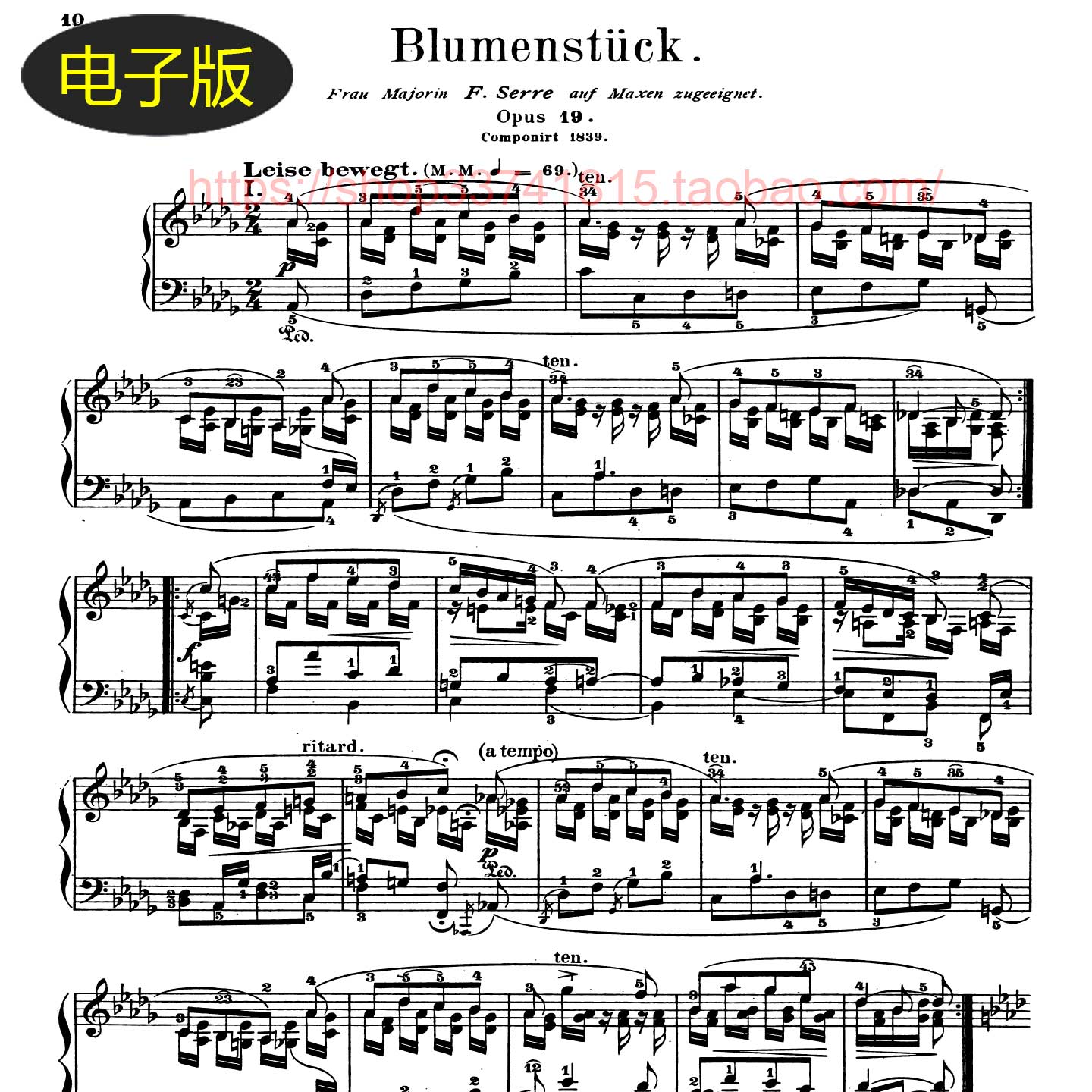 德国彼得斯版  舒曼花之歌Blumenstück Op.19-钢琴谱 古典乐谱