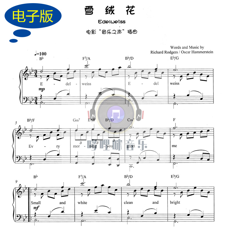 雪绒花 奥斯卡电影《音乐之声》 插曲原声版独奏钢琴谱 0025
