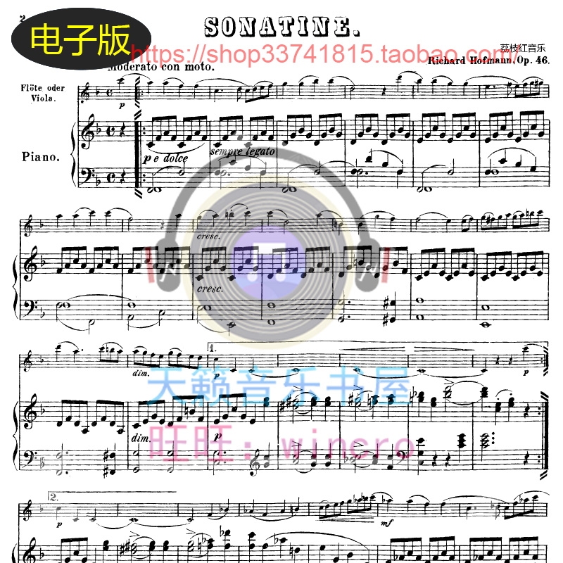古典 霍夫曼小奏鸣曲Op46中提琴谱和钢伴谱合奏重奏总分谱  va188