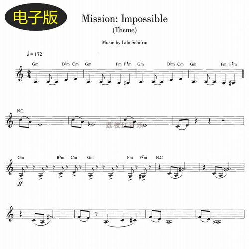 电影碟中谍主题曲Mission Impossible Theme 黑管/单簧管谱 c201