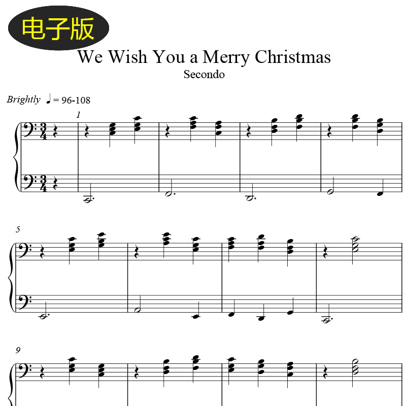 圣诞钢琴高清We Wish You a Merry Christmas钢琴四手联弹谱 f407