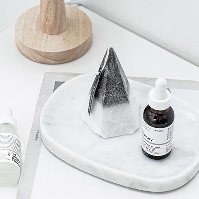 大理石托盘家摆件圆形脱贫用蒜泥神器托盘密封带盖收纳盒装饰品