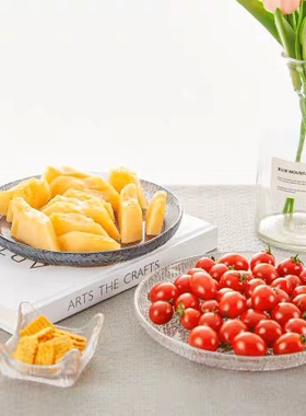 ROUPA罗派水晶彩色玻璃水果盘西餐盘甜品冷餐盘大号绿色灰色透明