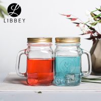 libbey/利比玻璃杯公鸡杯果汁杯梅森杯咖啡杯透明水杯子带盖