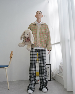 190高个子加长男裤休闲格子男裤春季抽绳裤宽松直筒百搭潮流青春