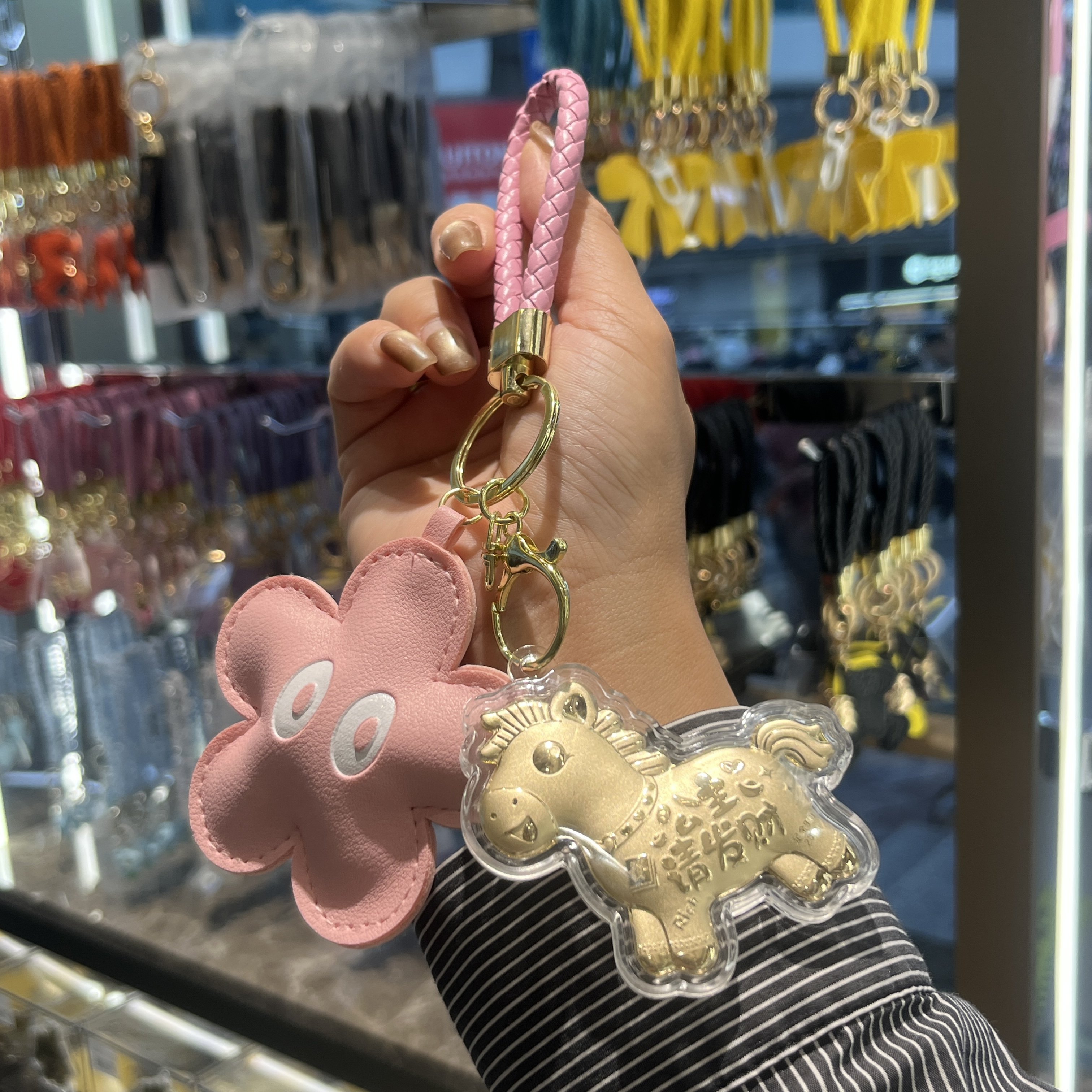 水贝大福马上有钱黄金钥匙扣足金999马年挂件手机链20mg送女朋友