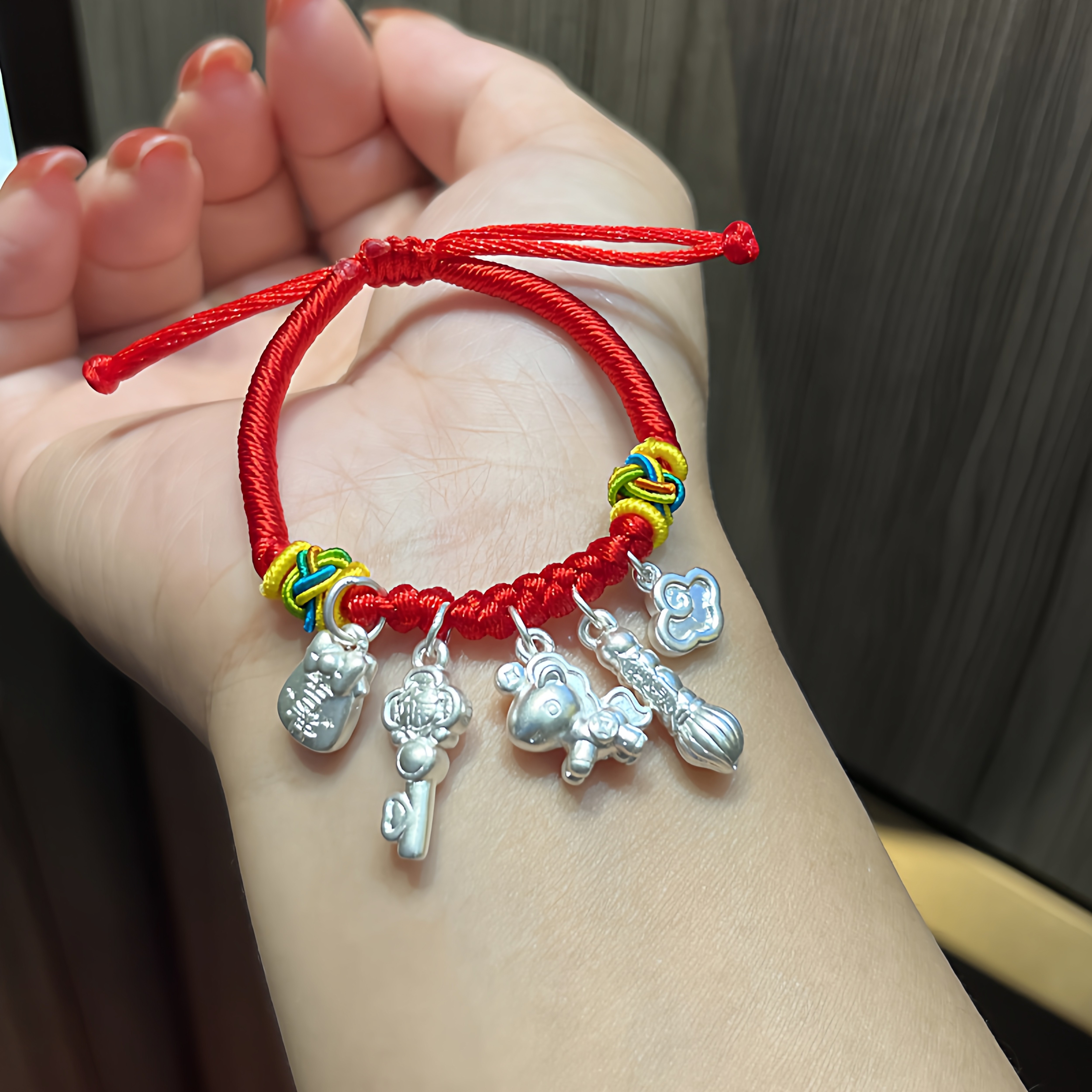 足银999宝宝银手镯儿童婴儿长命锁红手绳纯银满月周岁礼见面礼品